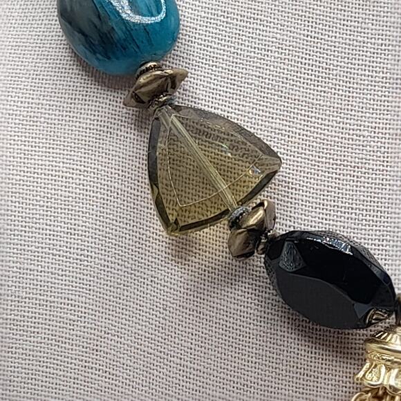 Chico's Turquoise Necklace Chain Tassel, Gemstone Acrylic Glass, 20 Inches - Picture 7 of 13